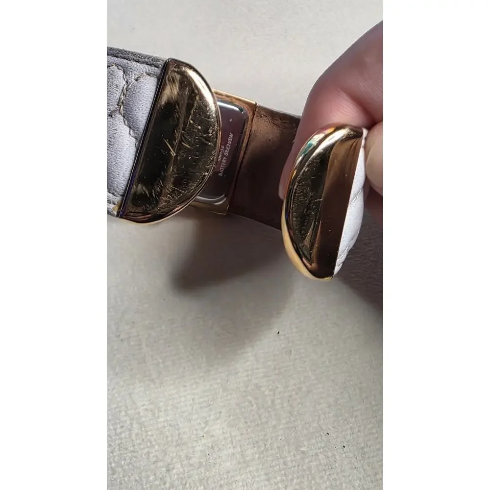Betsey Johnson Cuff Watch Quilted Leather White Gold Mother of Pearl Dial